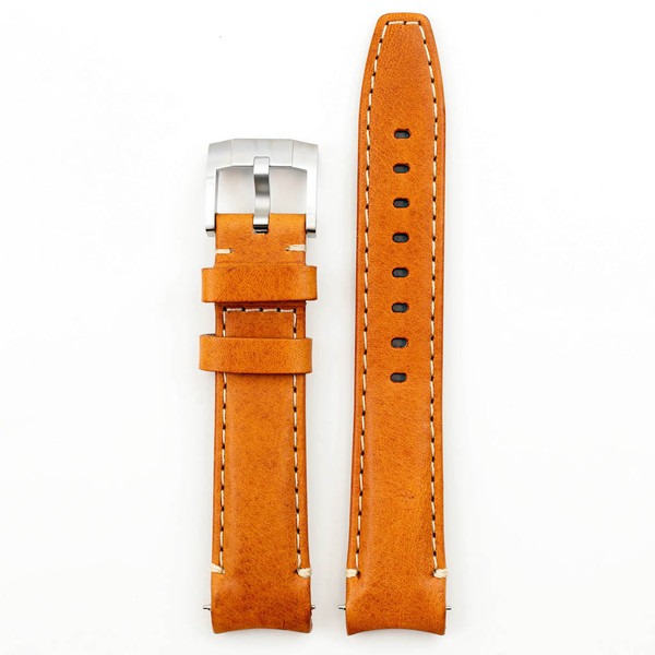 Curved End Leather Strap - Tan