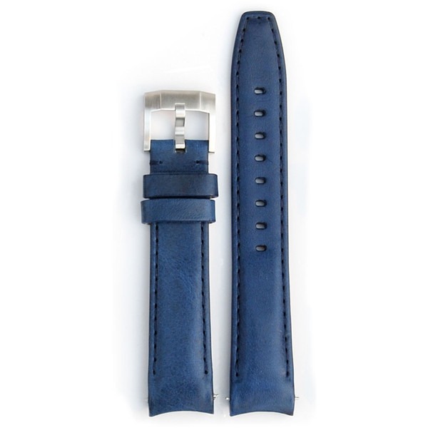 Curved End Leather Strap - Blue