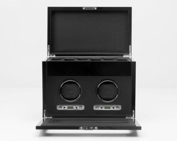 Wolf Savoy Double Watch Winder with Storage in Black.