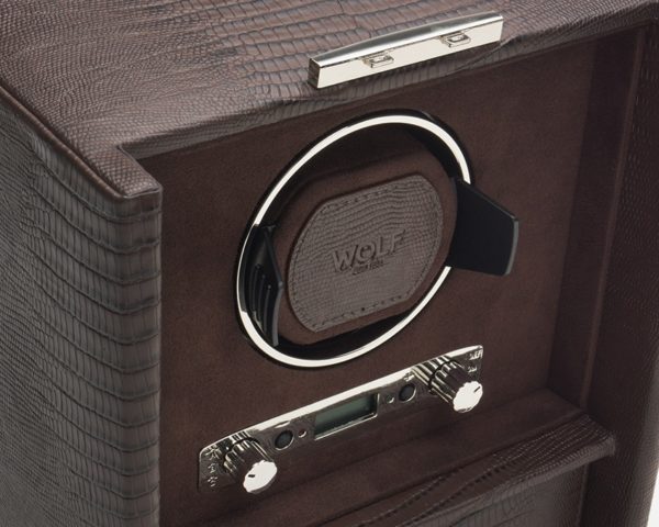 Wolf Blake Watch Winder in Brown Teju Lizard