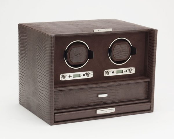 Wolf Blake Double Watch Winder in Brown Teju Lizard