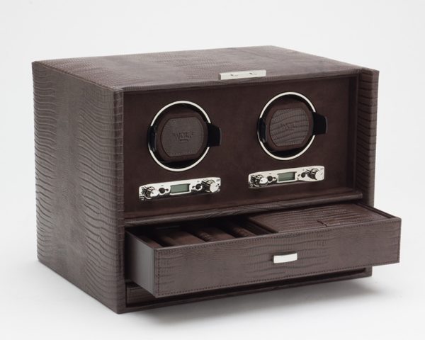 Wolf Blake Double Watch Winder in Brown Teju Lizard