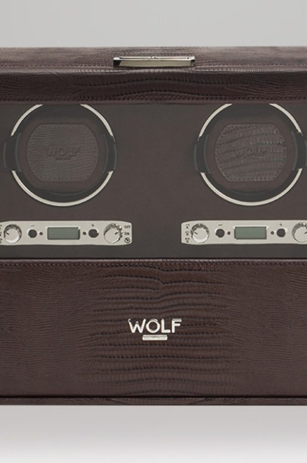 Wolf Blake Double Watch Winder in Brown Teju Lizard