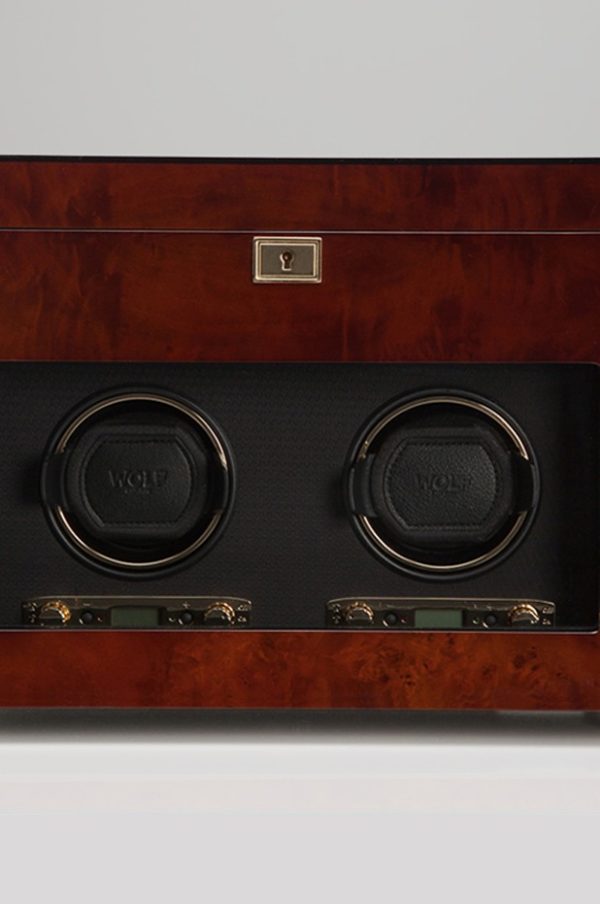 Wolf Savoy Double Watch Winder with Storage in Burlwood