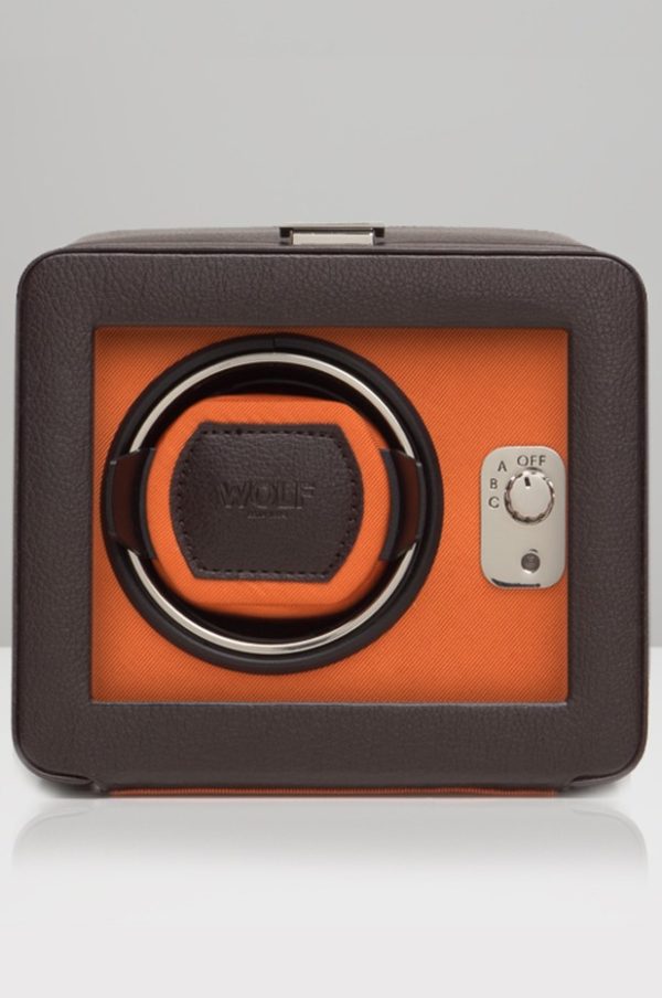 olf Windsor Watch Winder with cover in Brown & Ornage