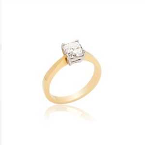 18ct yellow gold Asher cut diamond ring