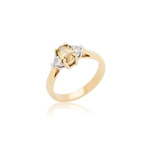 18ct oval cut yellow gold yellow diamond and heart diamond ring