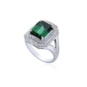 18ct White Gold Tourmaline and Diamond Ring.