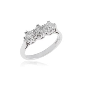 18ct White gold brilliant cut diamond 3 stone ring