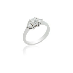 White Gold brilliant cut and heart cut 3 stone diamond ring