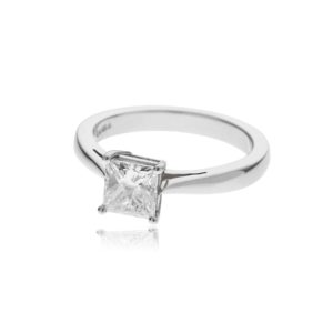 Platinum princess cut diamond single stone ring