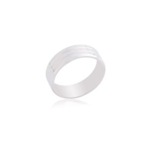 18ct White gold gents wedding band with grove detail.