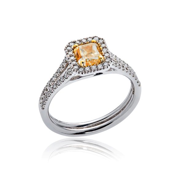 18ct White gold natural yellow diamond cocktail ring