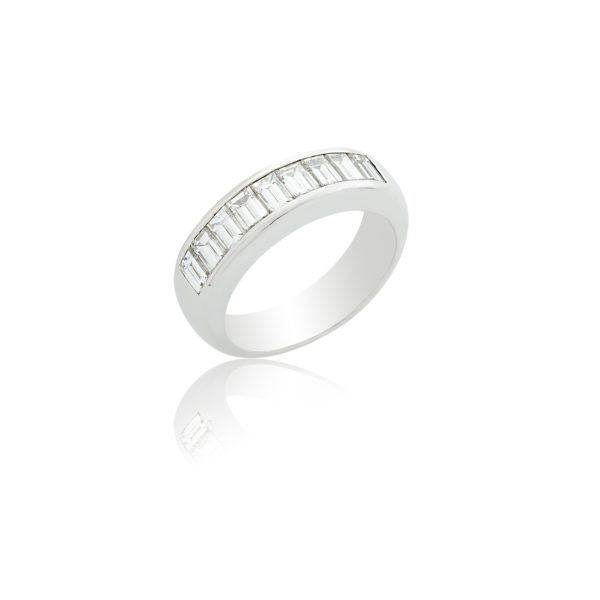 Platinum band with 9 stone baguette cut diamonds