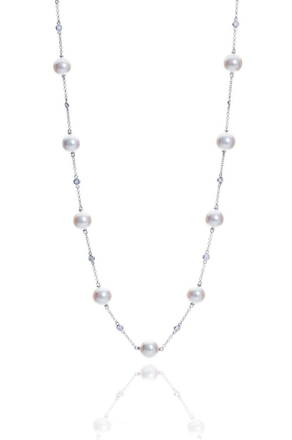 18ct White Gold Pearl, diamond and chain necklet