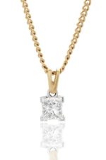 18ct yellow gold single stone princess cut diamond pendant.
