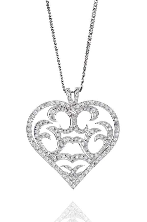 18ct White gold pave set fancy heart shape diamond pendant