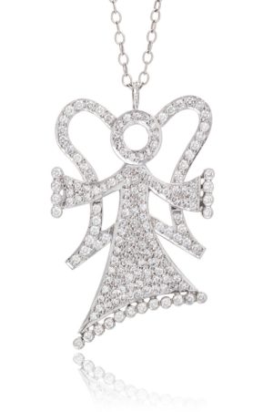 18ct White gold diamond pave set angel pendant