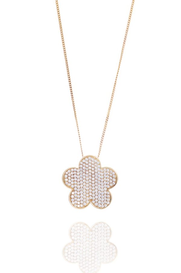 18ct Yellow gold flower pave pendant