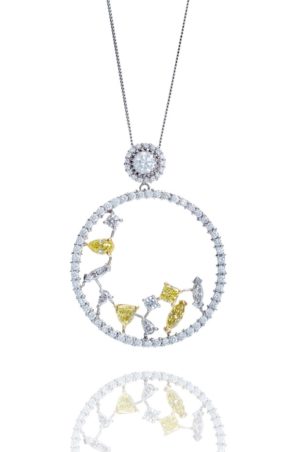 18ct white gold open circle brilliant cut pendant