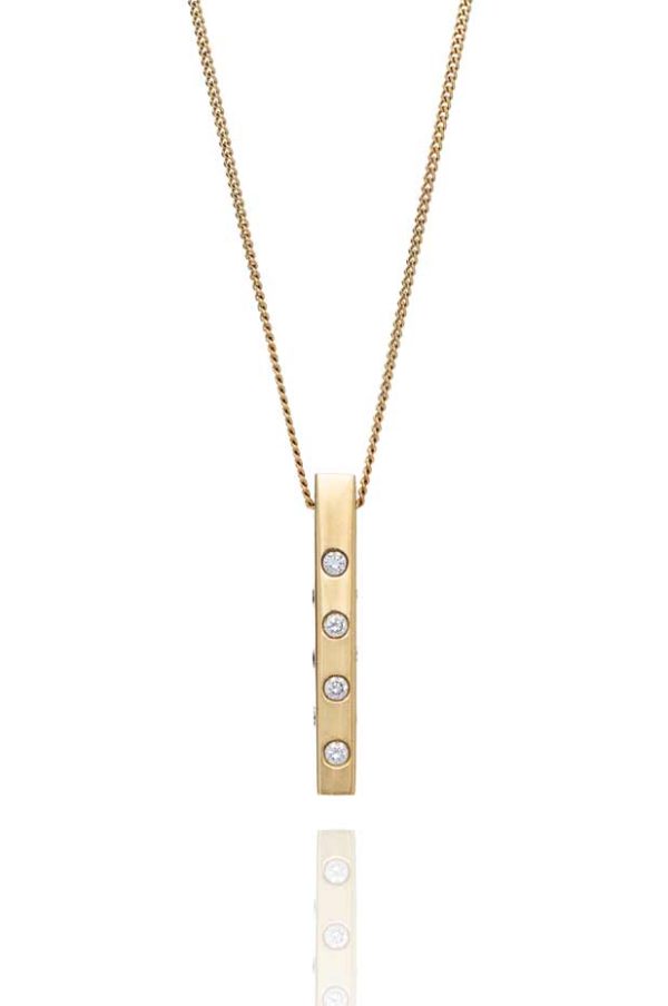 18ct yellow gold diamond block pendant