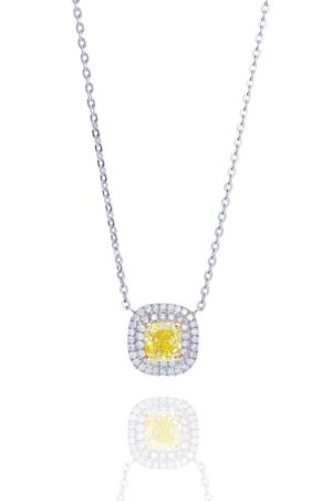 Platinum fanct vivid yellow diamond pendant.